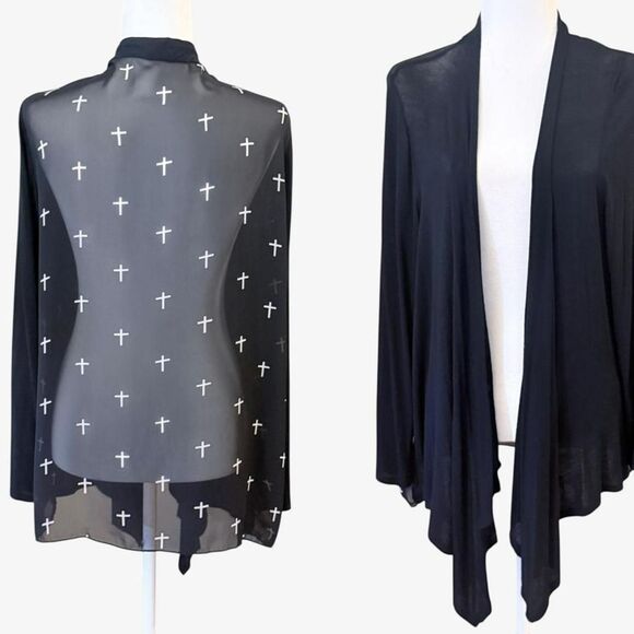 Sheer Black Cardigan with Cross Design - Picture 1 of 8